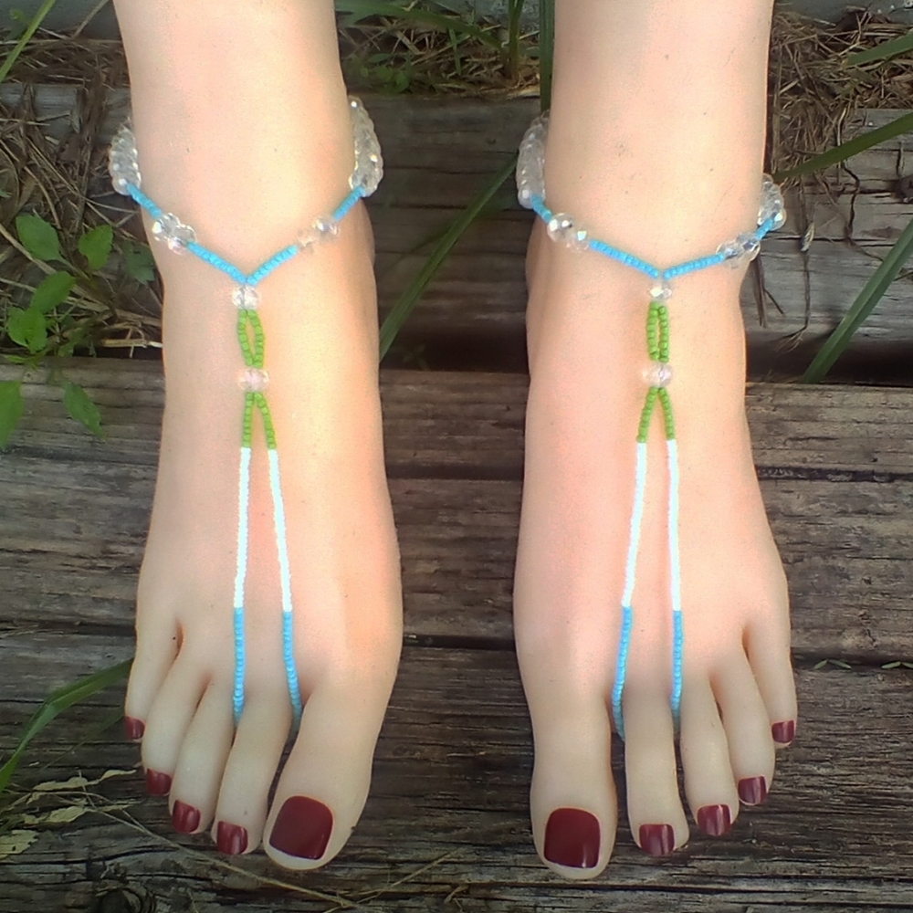 Blue White and Lime Barefoot Sandals